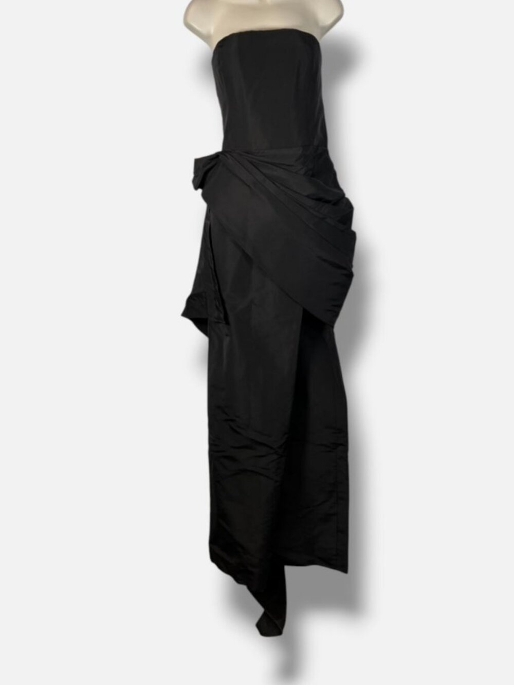 Oscar de la Renta Women's Black Silk Faille Strapless Gown Dress Size 14